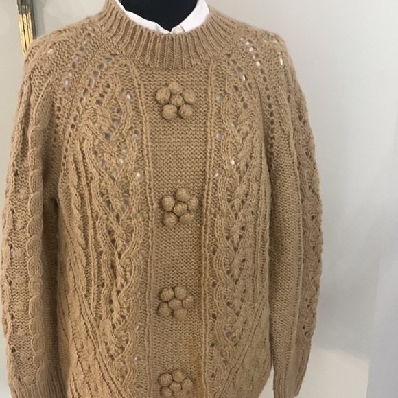 J Crew Alpaca wool blend cable knit Medium sweater Camel color - Picture 2 of 11